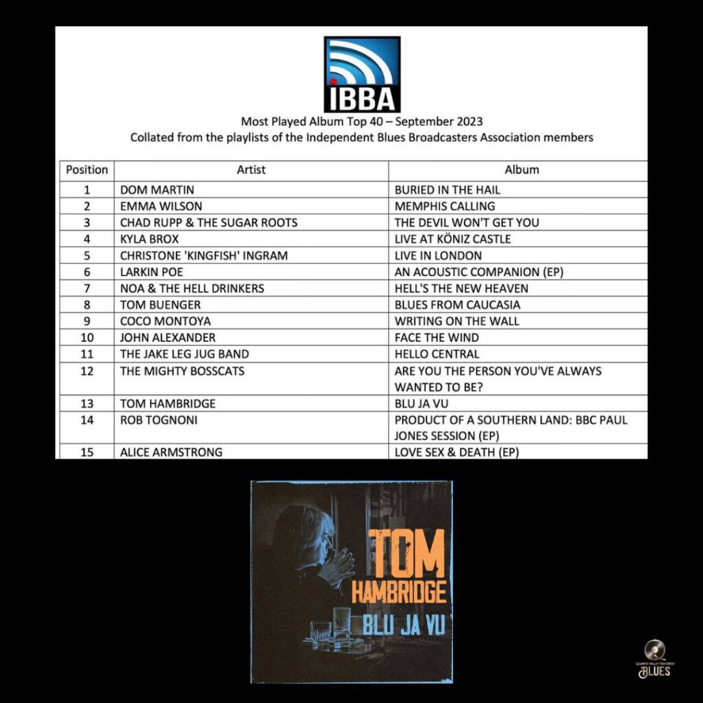 Tom Hambridge BLU JA VU Top 15 IBBA Most Played Album Top 40 in September 2023